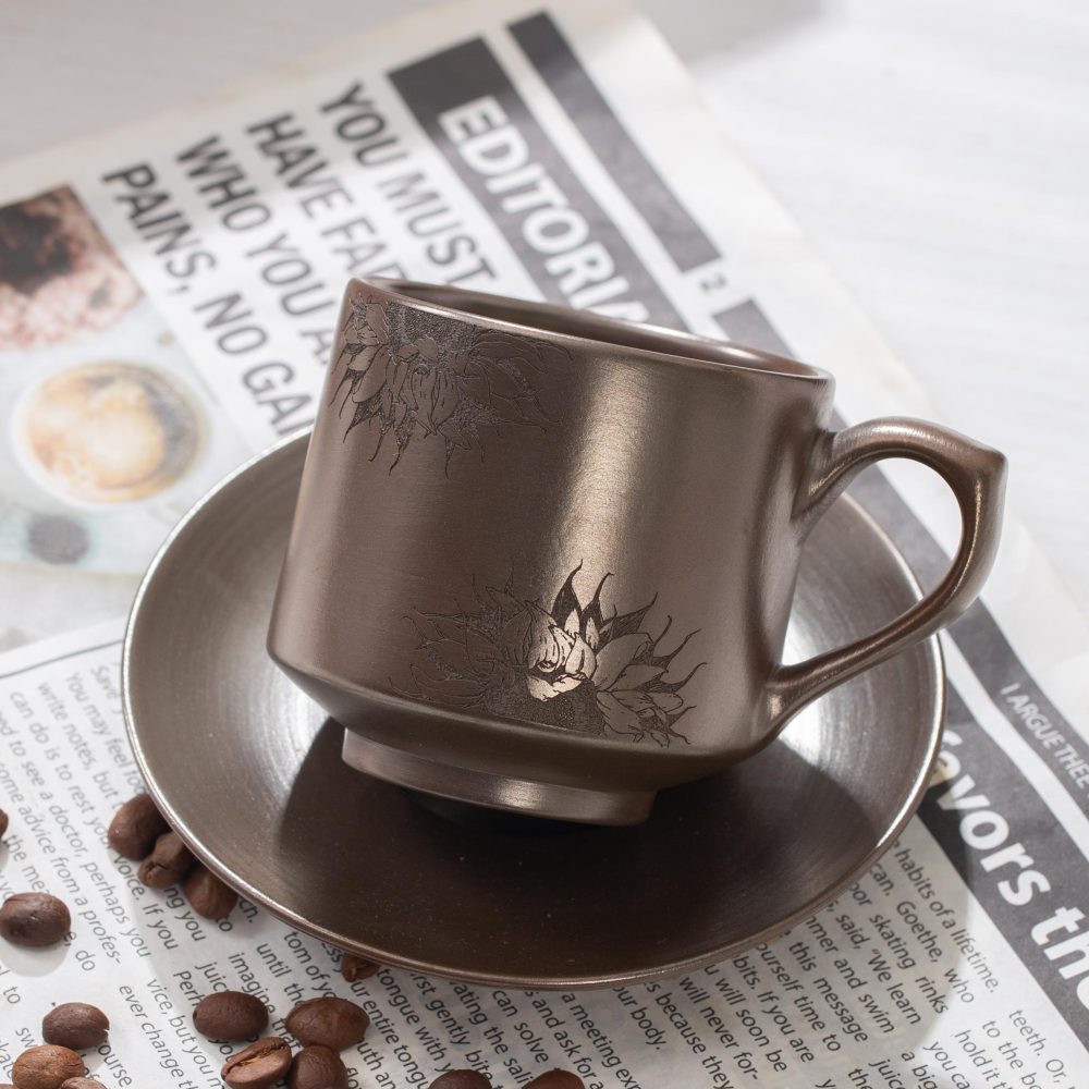 Intangible Cultural Heritage-Dian Wa,Black Shine Flower Coffee Cup, Mug